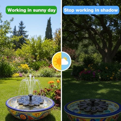 Verilux® Solar Fountain for Garden, Flower Shape-No Battery, with 6 Nozzles, Solar Fountain Pump for Home Bird Bath, Outdoor, Pool, Garden, Pond & Flower Pot-Black 1.4W 5