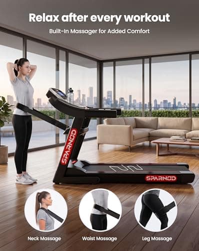 Sparnod Fitness STH-1200MF Multifunction Foldable Treadmill for Home Use, 4 HP Peak DC Motor, Built-in Massager, 12 Preset Programs, LED Display, 12 km/h Speed, Manual Incline, 110 kg User Capacity 3
