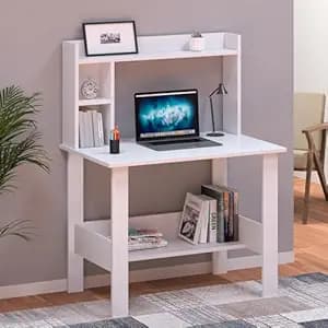 Callas ST-40 Wooden Study Table with Hutch & Bottom Storage – Multi-Purpose Office Desk for Laptop, Computer, Writing & Study – Durable Engineered Wood Workstation for Home & Office (White, ST-40)