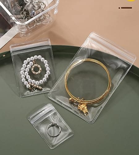 wolpin 17 Pcs Transparent Jewellery Storage Pouches | Clear PVC Zip Lock Covers for Rings, Earrings, Necklaces & Accessories | Durable Jewellery Organizer Bags 3