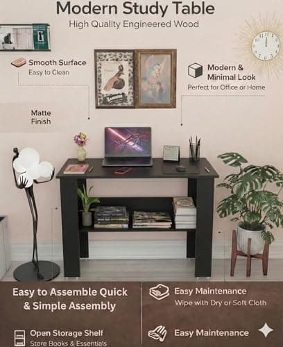 Spyder Craft Genesis Engineering Wood Modern Office Desk Study Table Computer Table for Office Work from Home Kids Study Room Workstation Color -Black (Black) 4
