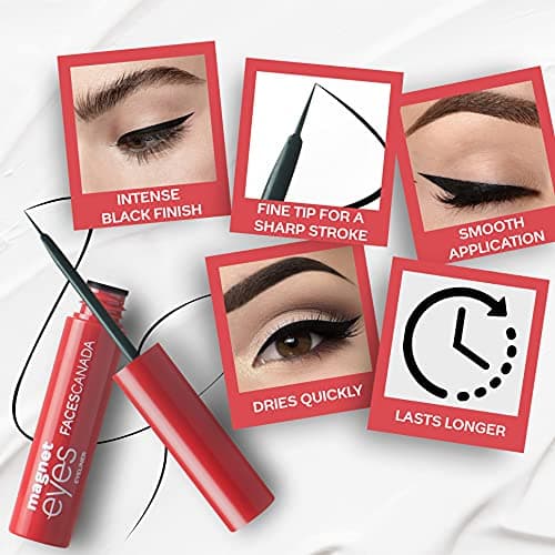 FACESCANADA Magneteyes Metallic Kajal Pencil - Black,0.35G (Pack Of 2) and FACES CANADA Magneteyes Eyeliner - Black, 3.5ml 3