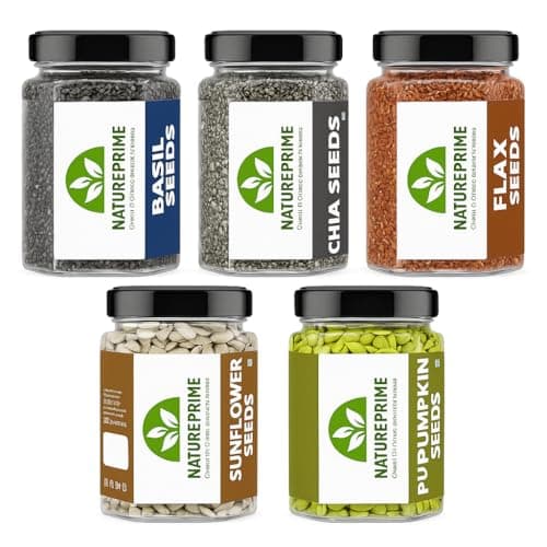 Nature Prime Super Seeds Combo | Chia, Flax, Pumpkin, Sunflower & Basil Seeds | Protein & Fiber Rich | Immunity Booster | 5-in-1 Superfood Mix | 1.25kg (250g x 5)