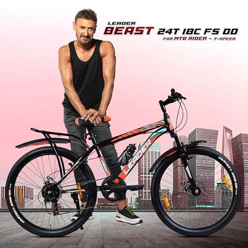 Leader Beast 24T IBC Premium 7 Speed Cycle for Kids with inbuilt Carrier | Gear Bicycle with Front Suspension & Dual Disc Brakes | Ideal for 10+ Years - Matt Black 3