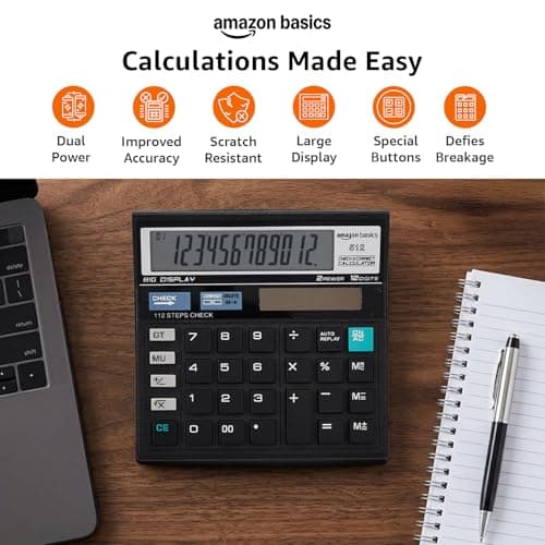 Amazon Basics AB-512 12-Digit Display Basic Calculator(Black) 3