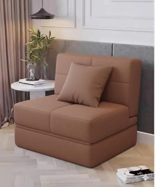 Foldable One Seater Sofa Bed 3 x 6 Ft Jute Fabric Washable Cover Convertible Sofa Bed for Home & Office, Guest Room (Finish Color - Brown - Pre-Assembled)