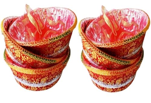 LIELA Decorative Gift Basket, 14" round Set of 6, for Diwali, Rakhi, Wedding, Navratri and any Occasions, pack variety of items waffers, chips, namkeen, juices, fruits, sweet etc. Premium Gift Hamper. 2