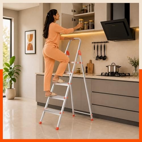 Bathla Safex 5-Step Aluminium Ladder for Home | 150 Kg Load Capacity | Anti-Slip Steps | Sure-Hinge Technology | Edge Guards | Foldable Design | 5 Year Warranty 3