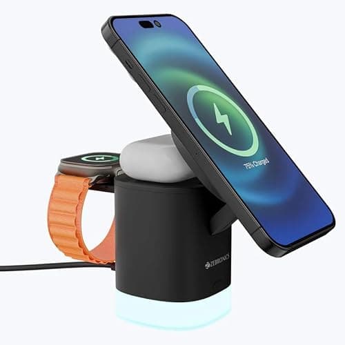 Zebronics 3-in-1 Wireless Foldable Charging Pad with 23W Output, MagSafe Compatible, Fast Charging, Built-in Protection, FOD, 1m Type-C Cable, for iPhone 16/15/14/13/12 Series(MagBoost 50,Matt Black)