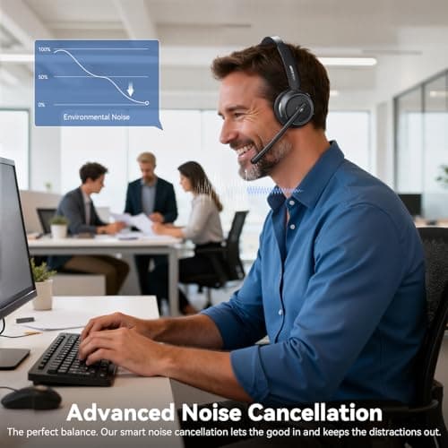 Waxop Wireless Headset with Mic for Work, Bluetooth Headset with Noise Cancelling Mic & Mute Button, Wireless Headphones with Mic for Remote Workers/Office Professionals/Call Center/PC/Laptop 2