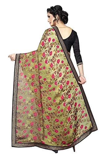 RAJESHWAR FASHION WITH RF Women's Moss Silk Floral Printed Sarees For Women With Jacquard Lace Border & Blouse Piece(A28 GREY_Multicoloured) 3