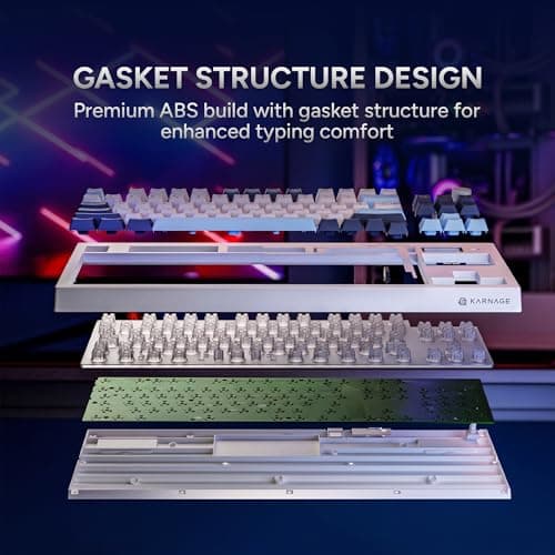 KARNAGE by EVM Visage RGB Backlit Wireless Gaming Keyboard [84 Keys] Triple Mode BT 5.0, 2.4GHz & USB-C | Semi- Mechanical | Volume Knob & Display | 2000mAh | Win & Mac | 2 Year Warranty | White Blue 4