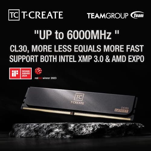 TeamGroup T-Create Expert 2x16GB 6000MHz (6000MT/s) CL30 White 32GB DDR5 RAM Kit, Desktop Memory, Metal Heatsink, 10Layer PCB For Overclocking, ECC, XMP 3.0/EXPO, For Intel/AMD CPU, Low Latency Module 3