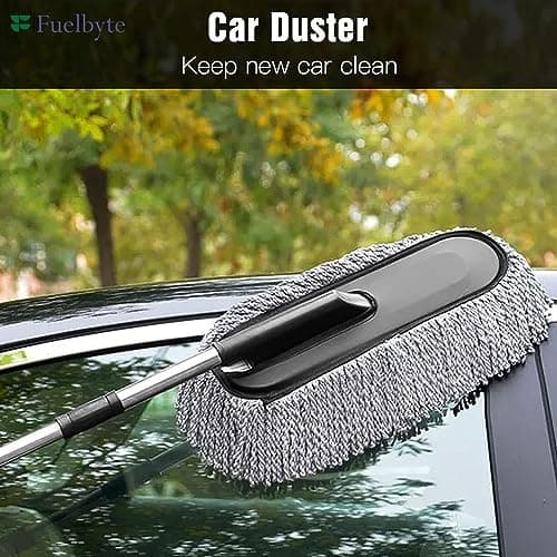 Fuelbyte 2 Pcs Microfiber Car Duster with Handle for Car Interior Cleaning Brush Mop Duster for Car Cleaning Brush with Handle Wet and Dry Car Washing Brush Ideal Car Accessories for Exterior (Combo) 2
