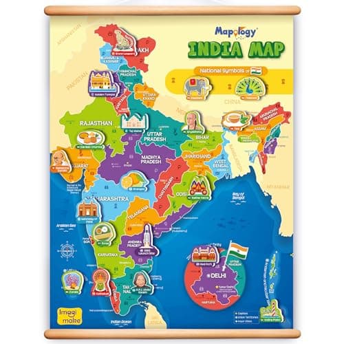 Imagimake Mapology India Map with Reusable Stickers | Educational Toy | Kids Learning Toys For Age 6 Years+ | Best Birthday Gift for Kids Age 5,6, 7, 8