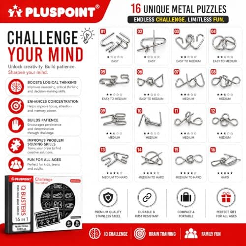 PLUSPOINT Brain Teasers Metal Wire Puzzle IQ Mental Puzzle Toys for Gifts, Party Favors, Prizes, Disentanglement Puzzle Unlock Interlock Toys IQ Puzzle Brain Teaser 3