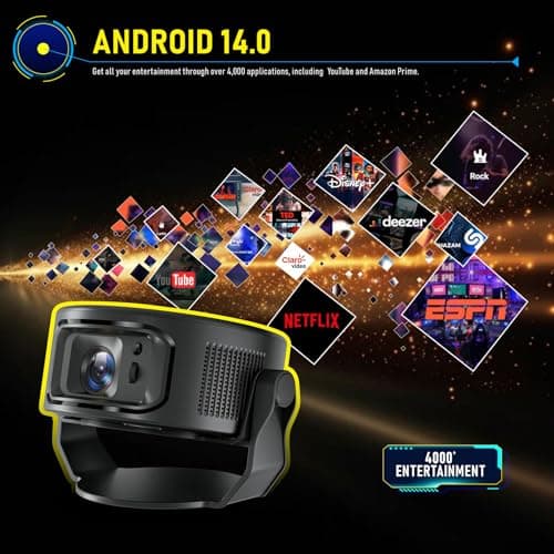 HY300Max Smart Mini Projector, Android 14, Native 720P HD, 4K & 1080P Supported, Auto Keystone, WiFi & Bluetooth, Portable LED Projector for Home Theater, Movies, Gaming & Outdoor Use (HY300Max) 2