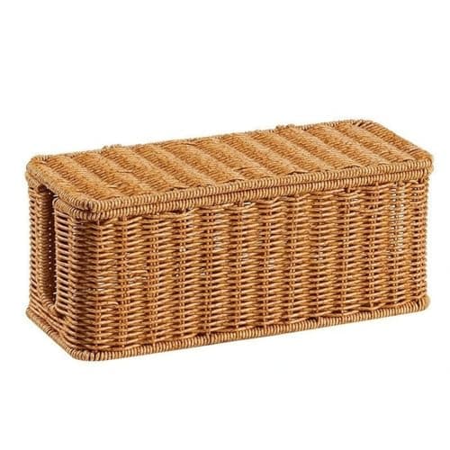 SNAPPSY Lidded Cable Management Box Natural Tan Rattan Cable Box Concealed Cords Woven Cord Organizer Ventilated, Two Openings