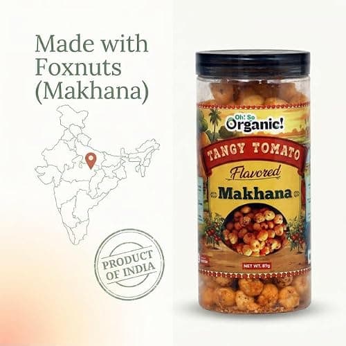 Oh So Organic Tangy Tomato Makhana 87g | Olive Oil Roasted Fox Nuts | Tomato Flavoured Healthy Snack | Gluten Free Crunchy Makhana | Roasted Lotus Seeds Anytime Snack (Pack of 2) 4