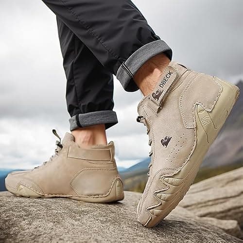 Zixer Men's Italian Suede Leather Velcro Sneakers - Comfortable Casual Walking Shoes with Laces Up, Soft AIR Mix and Non-Slip Sole for Everyday Wear Beige 3
