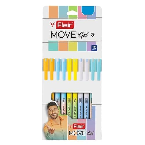 FLAIR Move Gel Pen | Minimalistic & Aesthetic Matt Finish Pastel Body Colors | Effortless Writing With Sleek Clip Design | Blue Ink, Set Of 10 2