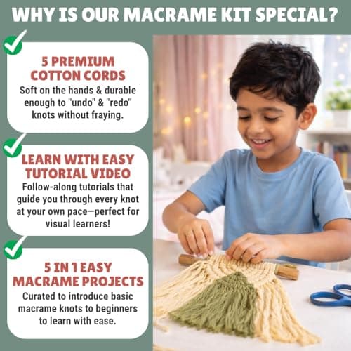 Kalakaram Macrame Kit for Beginners | DIY Art & Craft Kit for Kids, Teens & Adults | DIY Embroidery Activity Craft Set | Learn Knotting, Wall Hanging, Keychain & Handmade Décor | Birthday Gift for Gir 5