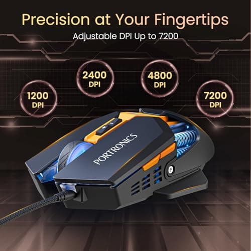 Portronics Vader 2.0 Wired Gaming Mouse with 7 Programmable Button Control, Adjustable DPI Upto 7100 Gaming Grade, 10 Million Clicks, RGB LED Lights, Ultra-Responsive 7000fps,1.5M Cable (Black) 3