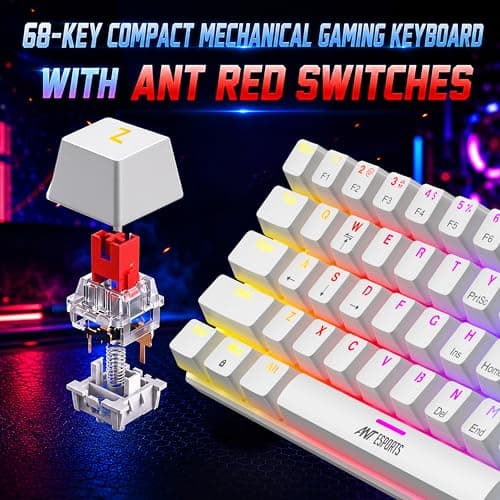 Ant Esports MK1200 Mini 60% Wired Mechanical Gaming Keyboard – Red Switch, Rainbow Backlit, 61 Keys, Anti-Ghosting, USB, Compact TKL – Compatible with Windows, macOS, PS5, Xbox, Laptop & PC (White) 4