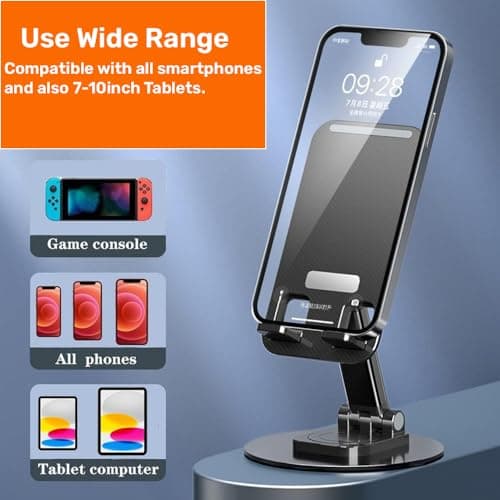 TARKAN 360° Rotating Phone Holder for Home/Office Desk, Foldable & Adjustable Height & Angle Universal 4-10" Mobile Stand (Black) 5