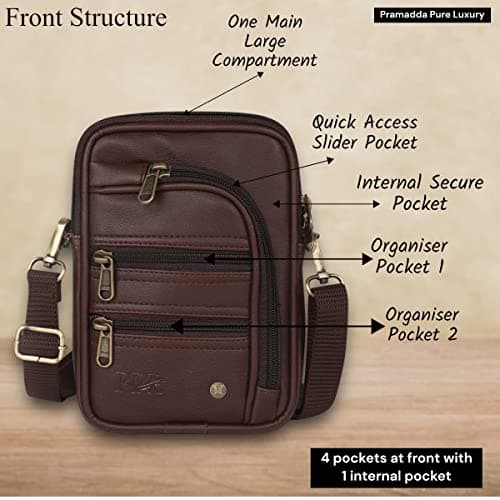 Pramadda Pure Luxury Seven Pocket Smart Leather Sling Bag for Man, Woman| Side Bag for men | Passport Bag for men travelling Crossbody | Mobile, Document Cash Bag | Birthday,Corporate Gift. 2