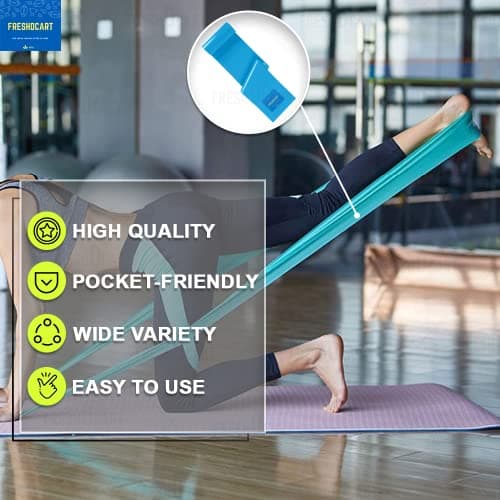 FreshDcart Rubber Resistance Band 1.5 Meter Stretching Belt for Workout, Yoga, Fitness Training, Home Gym, Strength Building, Flexibility Exercises for Men & Women (Blue) 5