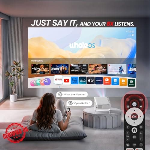 E Gate Duster 8X Projector 4k Ultra HD | Official Netflix, Prime, Sony | 100% DustFree & Certified Android Whale OS | 8X Brighter, 1080p Native, Fully Automatic, HDMI-ARC, Chat GPT Voice Remote, EGATE 5