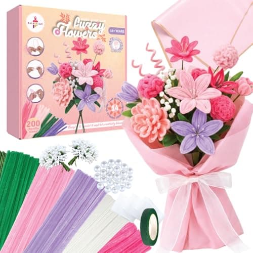 Kalakaram DIY Fuzzy Flower Kit | Pipe Cleaners for Craft Flower Making Set | Fuzzy Chenille & Fluffy Sticks with Floral Tape, Wire & Accessories | Mess-Free Arts & Craft Activity for Kids & Adults