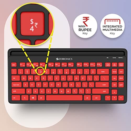 Zebronics-Companion 114 Wireless Keyboard and Mouse Combo Compact 2.4GHz Featuring Integrated Multimedia Keys, Smartphone/Tablet Holder, UV Printed Keycaps, and On/Off Switch (Red +Black) 4