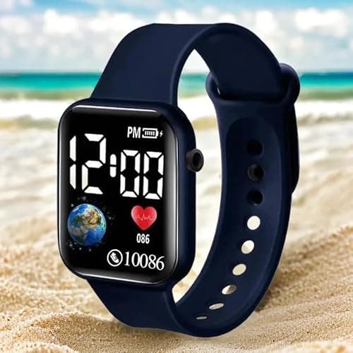 GOLDENIZE FASHION Stylish Waterproof Kids Digital Date and Time Touch Black Pink Square Rectangular LED Display Watch for Kids Unisex Digital Watch for Baby Boys & Girls Kid | Pack of 2 (Black) 2