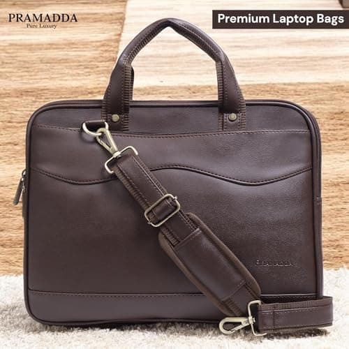 Pramadda Pure Luxury Vegan Leather Slim Laptop bags for man office use 15.6 inch | Work Messenger Bags for Men and Women | Corporate Gift For Employees, Clients. 3