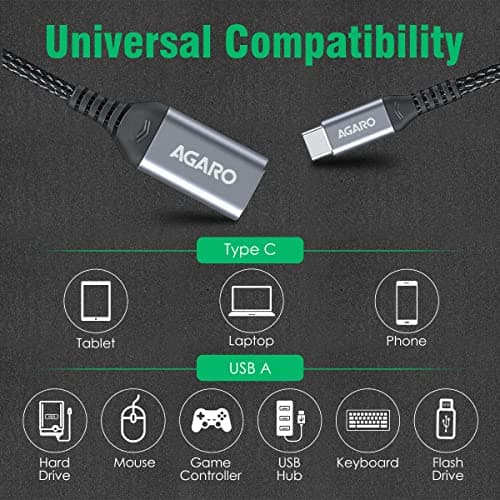AGARO USB Type C to USB 3.0 OTG Cable, Adapter, Connector, Fast Charging, Data Transfer Speed Up to 10 GBPS, Compatible with Laptops, Tablets, Smartphone and Chargers 3