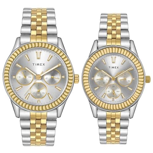 TIMEX Analog Watch for Unisex with Silver-Tone Round Dial & Multicolor Stainless Steel Bracelet Band Water Resistant Unisex Wrist Watches - TW0PRE001