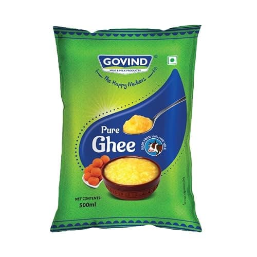 Govind Pure Cow Ghee,India Ka Origina Super Food 99.7% Fat, Rich Texture No Artificial Coloring, Ideal for Healthy Cooking & Digestion. (Cow Ghee 500ml Pouch)