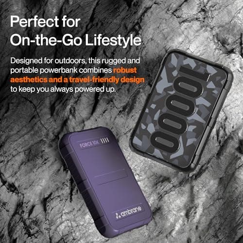Ambrane 10000mAh Power Bank, Rugged & Slim, 22.5W Fast Charging, USB Type-C Input Output, PD & QC, Compatible with iPhone, Samsung, Oneplus & All Android (Force 10K, Black) -USB Type C 5