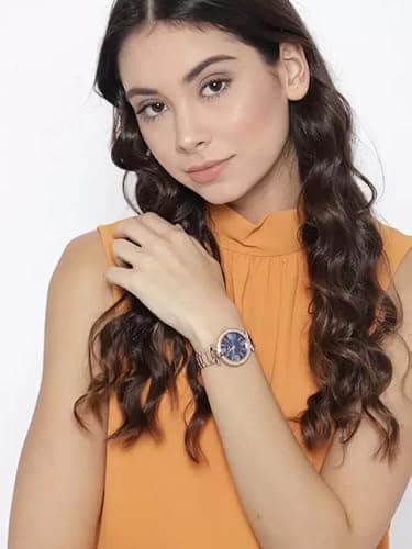 styledose Analogue Wrist Watches for Women's & Girls&Miss&Ladies Luxury Blue Dial with Roman Marker in Diamond Studded Round case with Rose Gold brecelet Strap Stylish Quartz Watches (Blue) 5