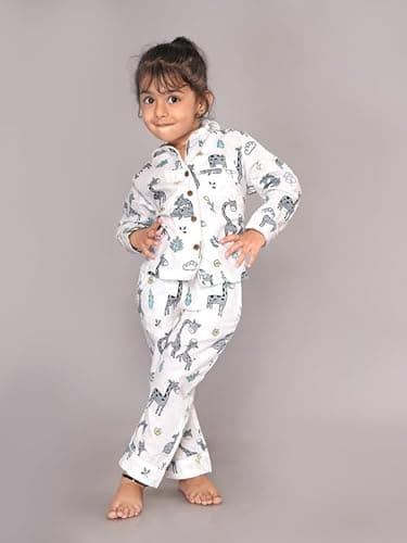 BLOCKS OF INDIA Cotton Kids Night Suit Set |Soft & Comfortable Sleepwear | Unisex | | Includes Special Printed Bag(4 Years 5 Years Grey Giraffe) 4
