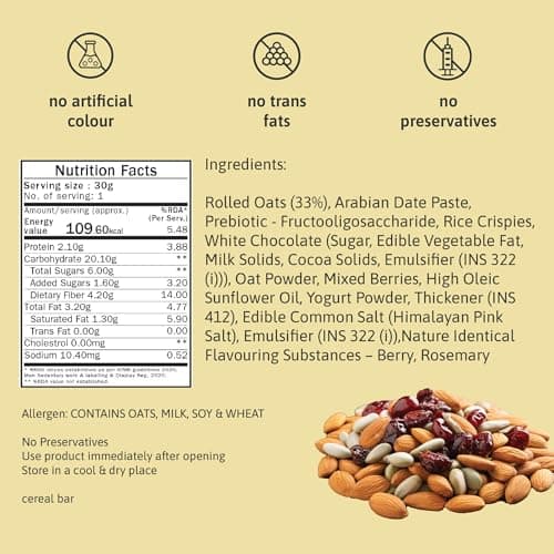 Phab Assorted Granola Snack Bars|Cookies & Cream, Berry, Butterscotch|Healthy Cereal & Breakfast Bar|High Fiber, Gut-Friendly|No Trans Fat|No Preservatives|Source Of Protein|Pack Of 6x 30 Gram) 2