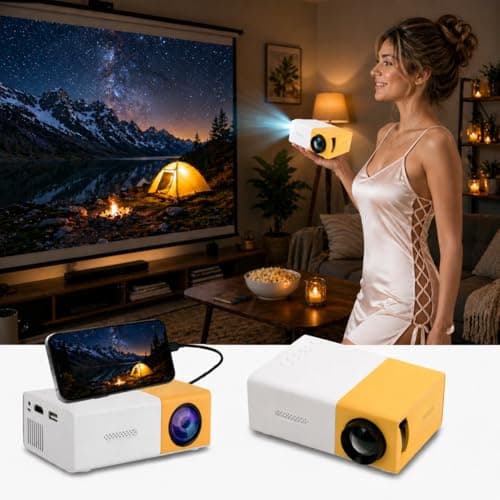 ZoTronico LED Portable Mini Projector HD Resolution 1080 Pixel Full HD Support with Remote & HDMI Cable (White Yellow with Accessories)
