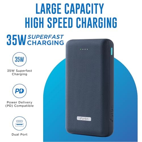URBN 20000mAh 35W Turbo Fast Charging Power Bank | Dual Output | PD + QC Compatible | Two-Way Fast Charge | Pass-Through Charging | for MacBook Air, iPhone, Samsung, Android & More (Blue) 2