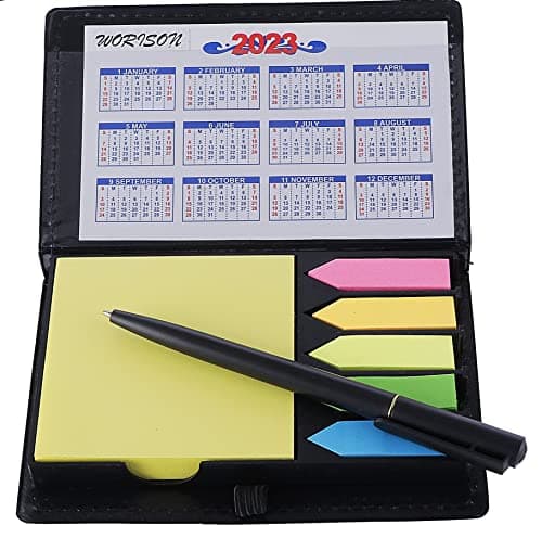 Worison Pocket Size Sticky Note Memo Pad with Arrow Flags in Pu Leather Case with 2 Years Calendar