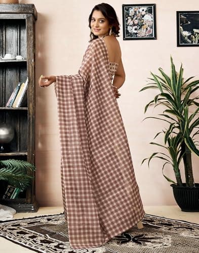 SIRIL Women's Chanderi Cotton Printed Ready to Wear with Pocket Saree with Unstitched Blouse Piece (47RS436_Brown) 4