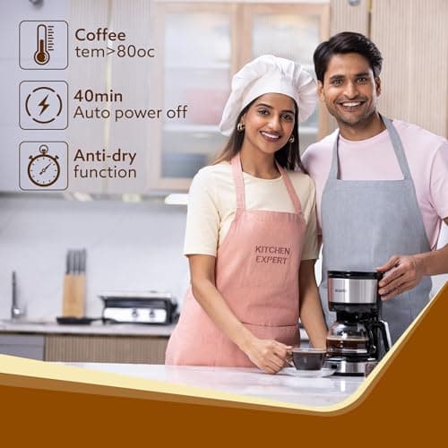AGARO Royal 4 Big Cups Drip Coffee Maker, 600 Ml Borosilicate Glass Carafe Jar, 750W, Water tank with Level Indicator, Brewer Machine with Cone Filter, Auto Shut Off, Steel Body, Black & Silver 4