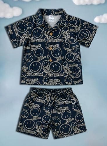 3BROS Baby Boys & Baby Girls Pure Cotton Clothing Set Casual Half Sleeves Shirt with Shorts Set For Boys & Girls | Dark Blue | 2-3 Years 4