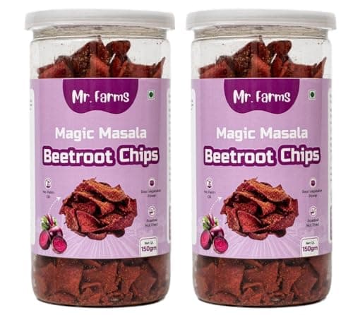 Mr. Farms Magic Masala Beetroot Chips 150g (Pack of 2) | Healthy Vegetable Snack | Roasted, Not Fried | No Palm Oil | Crunchy Spicy Beetroot Chips with Indian Masala Flavour